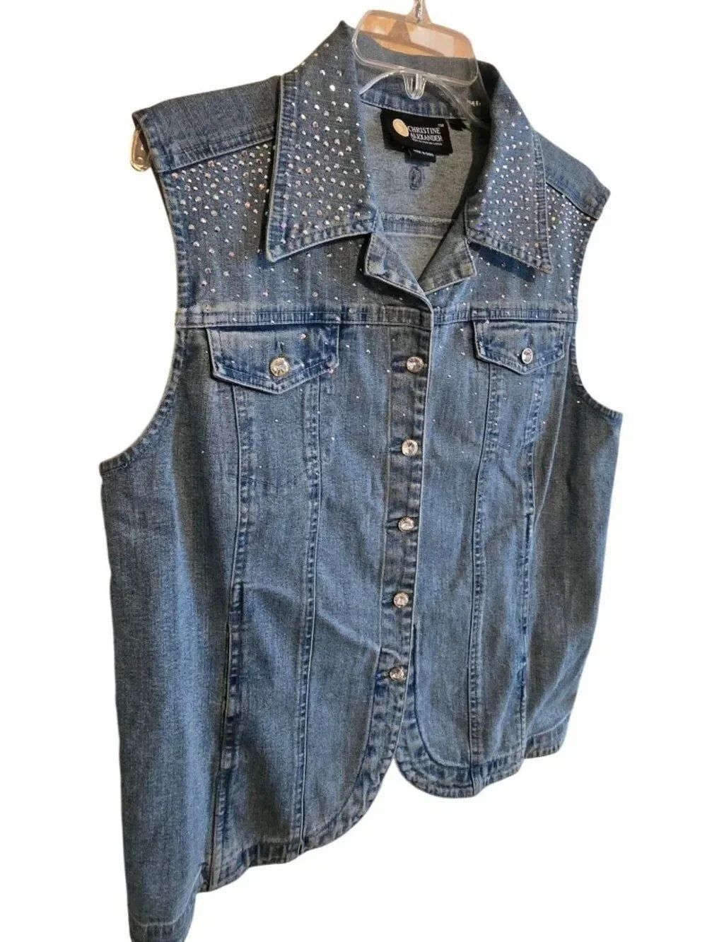 Denim Vest Rhinestone Crystal Sleeveless Blue Jean vintage bling cowgirl vintage